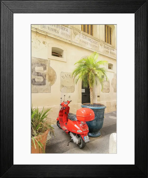 Framed Print : Red Vespa, Montpellier, Herault, France Framed Print : Red Vespa, Montpellier, Herault, France