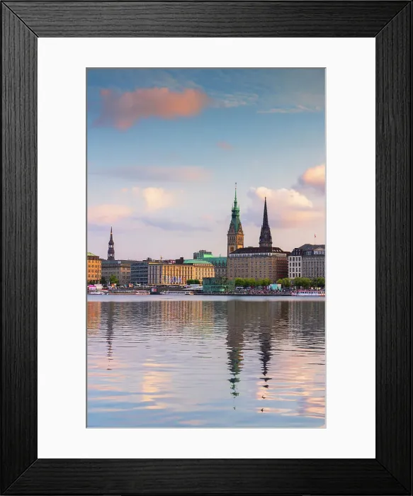 Framed Print : Skyline reflected in Binnenalster, Hamburg, Germany Framed Print : Skyline reflected in Binnenalster, Hamburg, Germany