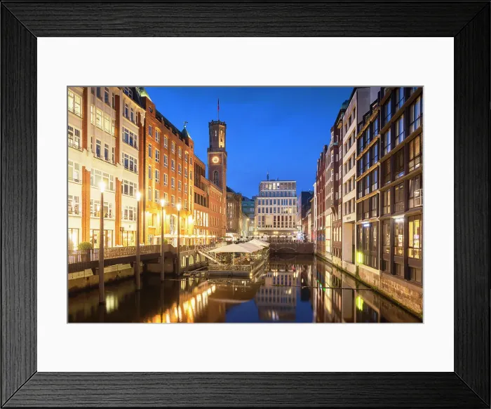 Framed Print : Buildings along Bleichenfleet at dusk, Hamburg, Germany Framed Print : Buildings along Bleichenfleet at dusk, Hamburg, Germany