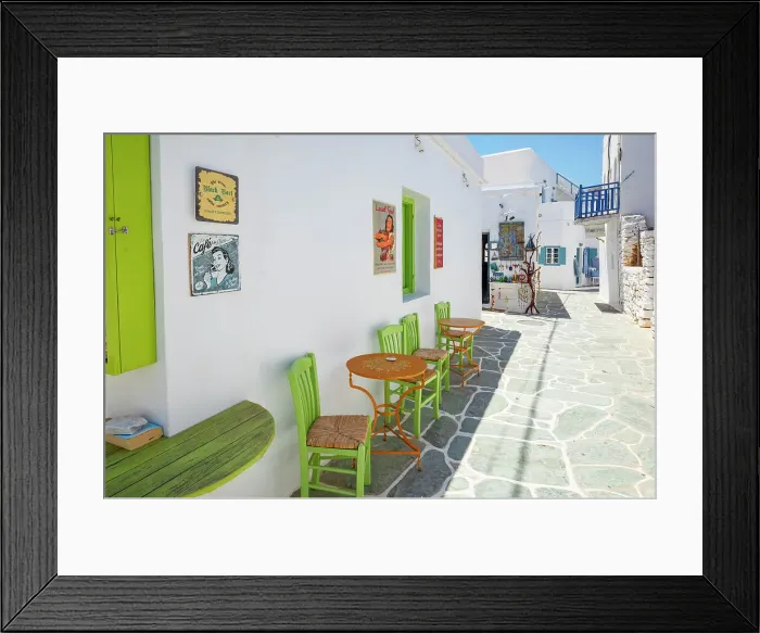 Framed Print : Outdoor cafe, Chora, Folegandros Island, Cyclades Islands, Greece