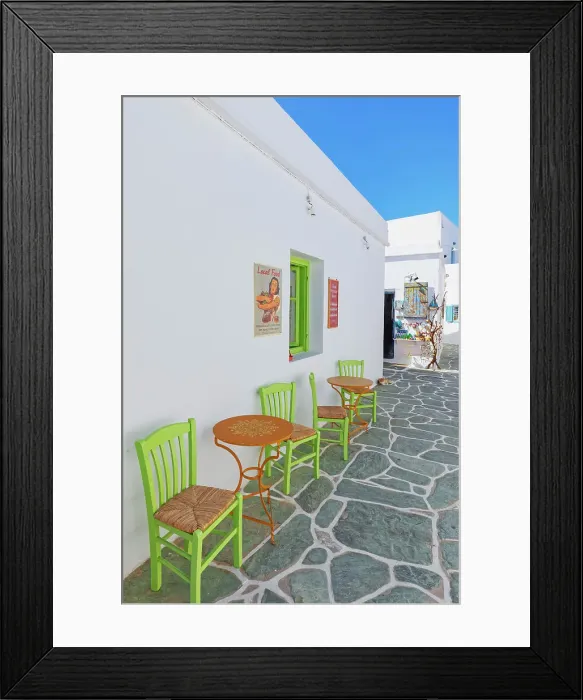 Framed Print : Outdoor cafe, Chora, Folegandros Island, Cyclades Islands, Greece Framed Print : Outdoor cafe, Chora, Folegandros Island, Cyclades Islands, Greece