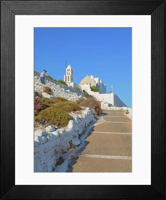 Framed Print : Path leading to Panagia Kimissis church, Chora, Folegandros Island, Cyclades Islands, Greece