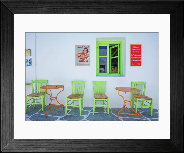 Framed Print : Outdoor cafe, Chora, Folegandros Island, Cyclades Islands, Greece Framed Print : Outdoor cafe, Chora, Folegandros Island, Cyclades Islands, Greece