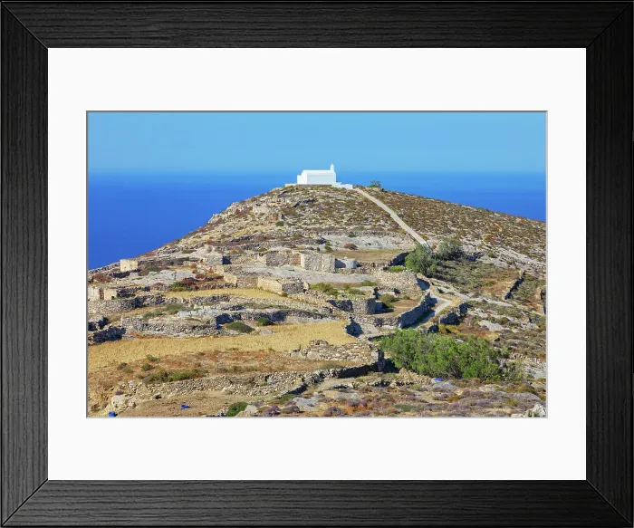 Framed Print : Orthodox chapel perched on the top of a hill, Folegandros Island, Cyclades Islands, Greece Framed Print : Orthodox chapel perched on the top of a hill, Folegandros Island, Cyclades Islands, Greece