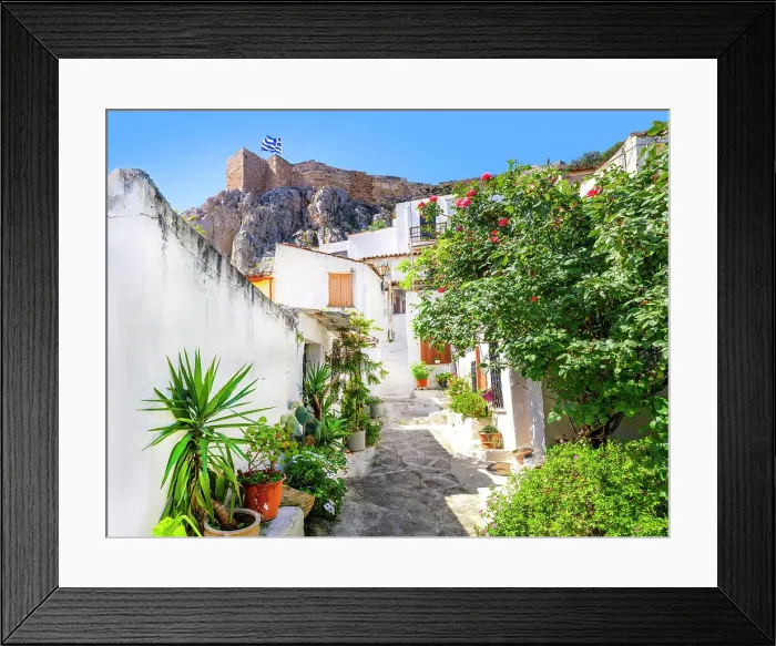 Framed Print : Scenic Streets of old Town, Plaka District, Athens, Greece
