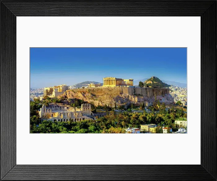 Framed Print : Views over Ruins of the Temple of Parthenon and the City of Athens, Acropolis, UNESCO World Heritage Site, Athens, Greece