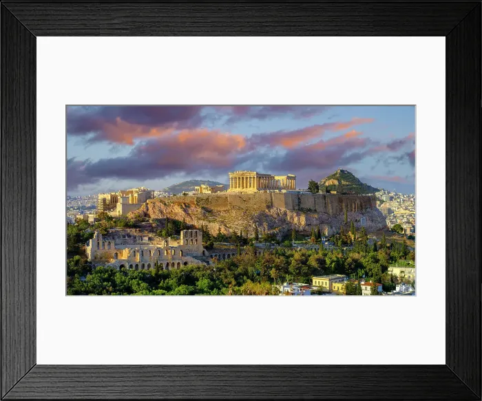 Framed Print : Views over Ruins of the Temple of Parthenon and the City of Athens, Acropolis, UNESCO World Heritage Site, Athens, Greece