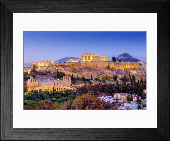 Framed Print : Views over Ruins of the Temple of Parthenon and the City of Athens, Acropolis, UNESCO World Heritage Site, Athens, Greece