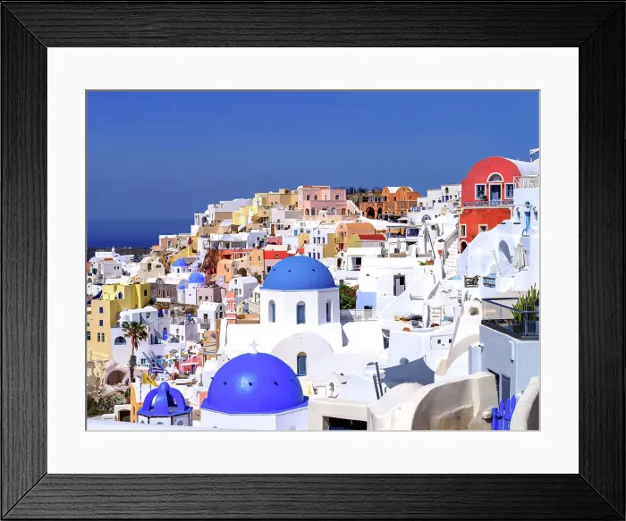 Framed Print : Classic Blue Domes, Church and White Architecture Santorini, Oia, Greek Islands, Greece Framed Print : Classic Blue Domes, Church and White Architecture Santorini, Oia, Greek Islands, Greece