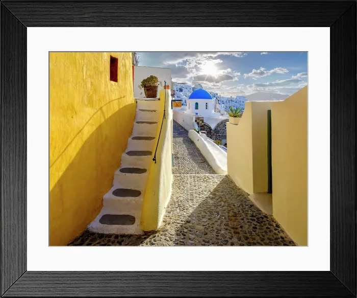 Framed Print : Classic Blue Domes, Church and White Architecture Santorini, Oia, Greek Islands, Greece Framed Print : Classic Blue Domes, Church and White Architecture Santorini, Oia, Greek Islands, Greece