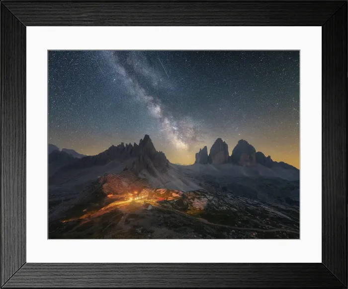 Framed Print : The Locatelli Hut (Dreizinnenhut) with the milky way above the Tre Cime and Mt. Paterno. Dolomites, Italy Framed Print : The Locatelli Hut (Dreizinnenhut) with the milky way above the Tre Cime and Mt. Paterno. Dolomites, Italy