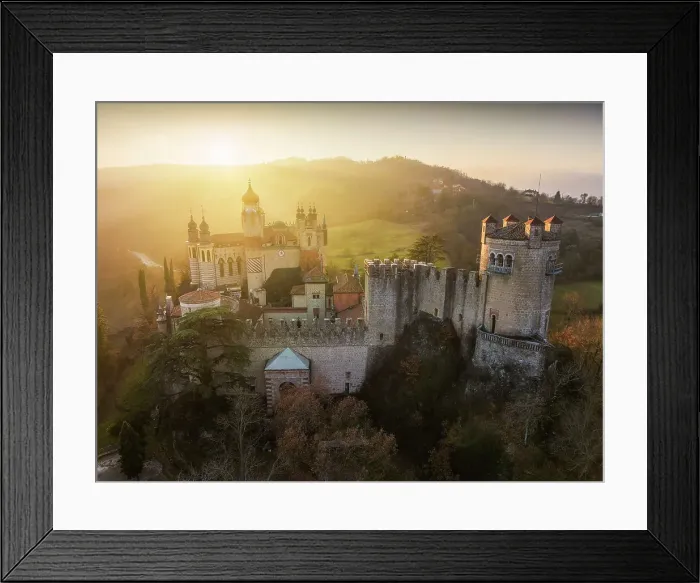 Framed Print : Aerial view of the Rocchetta Mattei, Appennino Tosco Emiliano, Italy Framed Print : Aerial view of the Rocchetta Mattei, Appennino Tosco Emiliano, Italy