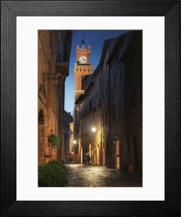 Framed Print : Palazzo Borgia rising tall above the small village of Pienza at twilight in Val d'Orcia, Tuscany, Italy Framed Print : Palazzo Borgia rising tall above the small village of Pienza at twilight in Val d'Orcia, Tuscany, Italy