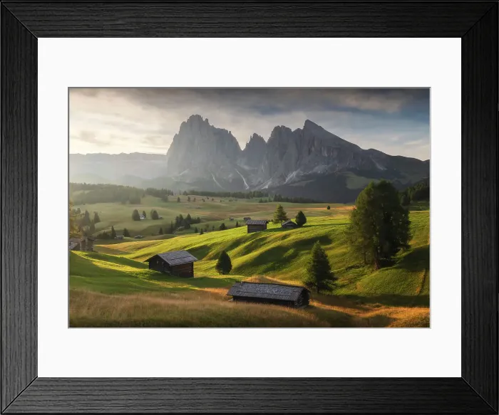Framed Print : Alpe di Siusi (Seiser Alm) with the Sassolungo and Sassopiatto in the back. Dolomites, Italy Framed Print : Alpe di Siusi (Seiser Alm) with the Sassolungo and Sassopiatto in the back. Dolomites, Italy