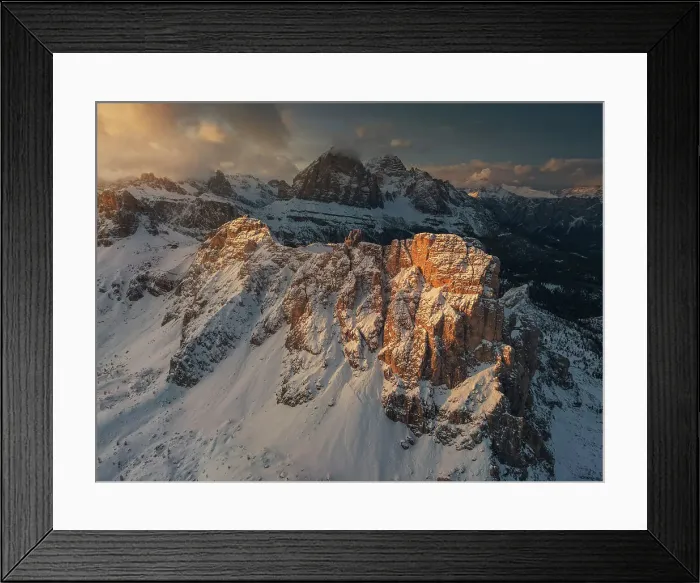 Framed Print : Aerial view of the Ra Gusela above the Giau Pass during a clear spring evening. Ampezzo Dolomites, Italy Framed Print : Aerial view of the Ra Gusela above the Giau Pass during a clear spring evening. Ampezzo Dolomites, Italy