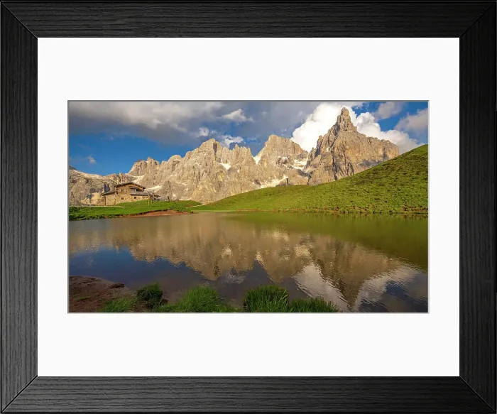 Framed Print : Europe, Italy, Trentino. The peaks of the Pala Group, the biggest massif of the Dolomites, Unesco World Heritage site at sunset. Reflecting in the little lake near to the mountain hut Rifugio Segantini Framed Print : Europe, Italy, Trentino. The peaks of the Pala Group, the biggest massif of the Dolomites, Unesco World Heritage site at sunset. Reflecting in the little lake near to the mountain hut Rifugio Segantini