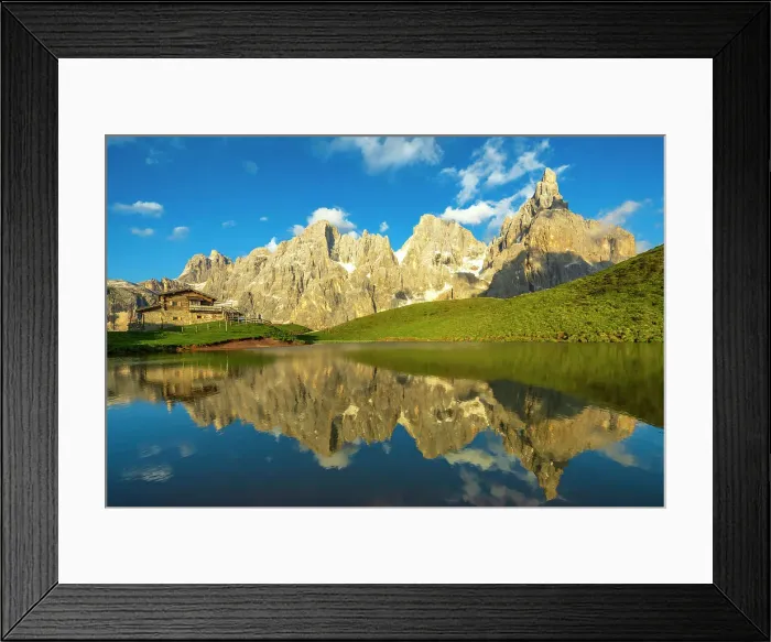 Framed Print : Europe, Italy, Trentino. The peaks of the Pala Group, the biggest massif of the Dolomites, Unesco World Heritage site at sunset. Reflecting in the little lake near to the mountain hut Rifugio Segantini Framed Print : Europe, Italy, Trentino. The peaks of the Pala Group, the biggest massif of the Dolomites, Unesco World Heritage site at sunset. Reflecting in the little lake near to the mountain hut Rifugio Segantini