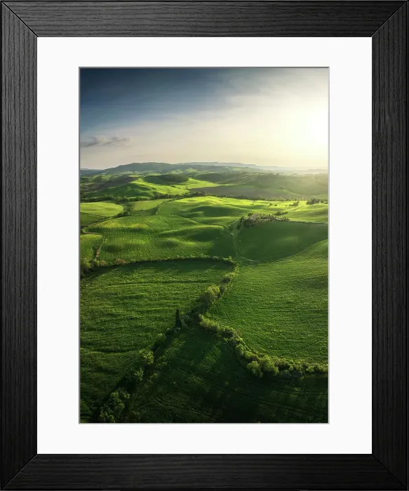Framed Print : Aerial view of the whole Val d'Orcia during a late spring afternoon in Tuscany, Italy Framed Print : Aerial view of the whole Val d'Orcia during a late spring afternoon in Tuscany, Italy