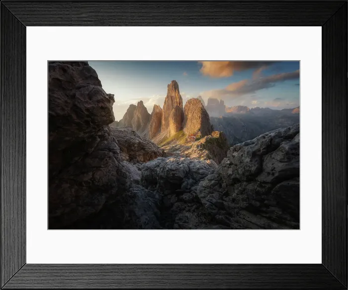 Framed Print : The Fonda Savio hut nestled between the Cadini di Misurina. Dolomites, Italy Framed Print : The Fonda Savio hut nestled between the Cadini di Misurina. Dolomites, Italy