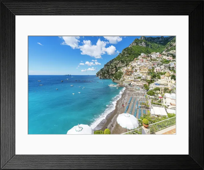 Framed Print : Scenic Coastal Beach View Positano, Amalfi Coast, Campania, Italy