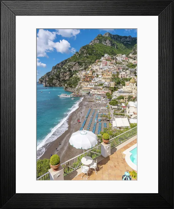 Framed Print : Scenic Coastal Beach View Positano, Amalfi Coast, Campania, Italy