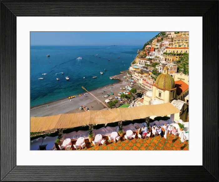 Framed Print : Positano, view to Beach and the Church Santa Maria Assunta Amalfi Coast, Campania, Italy