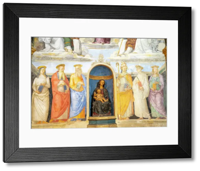 Framed Print : Cappella San Severo, Chapel San Severo, Lower painting by Perugino Only Fresco by Raphael remaining in Perugia, Perugia, Umbria, Central Italy Framed Print : Cappella San Severo, Chapel San Severo, Lower painting by Perugino Only Fresco by Raphael remaining in Perugia, Perugia, Umbria, Central Italy