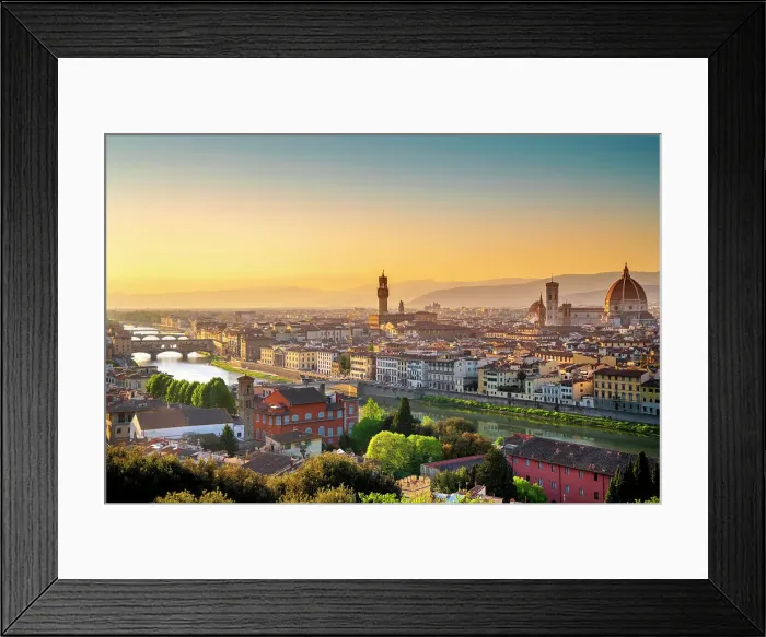 Framed Print : View over Florence with the Dome and Cathedral of Florence, Arno River Florence, Tuscany, Italy