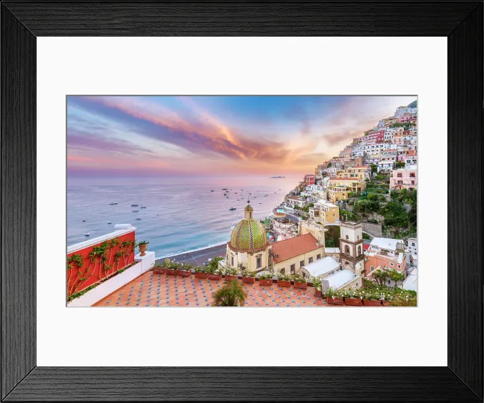 Framed Print : Scenic Sunset view of Church of Santa Maria Assunta Positano, Amalfi Coast, Campania, Italy Framed Print : Scenic Sunset view of Church of Santa Maria Assunta Positano, Amalfi Coast, Campania, Italy