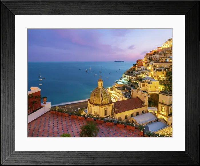 Framed Print : Scenic Sunset view of Church of Santa Maria Assunta Positano, Amalfi Coast, Campania, Italy Framed Print : Scenic Sunset view of Church of Santa Maria Assunta Positano, Amalfi Coast, Campania, Italy