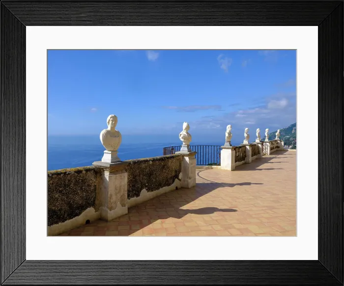 Framed Print : Terrace of Infinity, Marble Busts Villa Cimbrone Ravello, Amalfi Coast, Campania, Italy Framed Print : Terrace of Infinity, Marble Busts Villa Cimbrone Ravello, Amalfi Coast, Campania, Italy