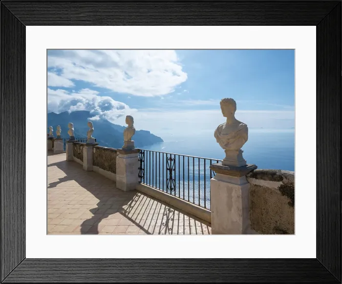Framed Print : Terrace of Infinity, Marble Busts Villa Cimbrone Ravello, Amalfi Coast, Campania, Italy Framed Print : Terrace of Infinity, Marble Busts Villa Cimbrone Ravello, Amalfi Coast, Campania, Italy