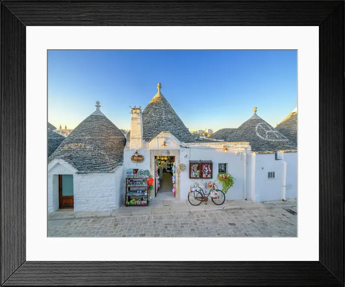 Framed Print : Store, Trulli Homes of Alberobello, Sunset Mood UNESCO World Heritage Site Alberobello, Bari, Puglia, Italy Framed Print : Store, Trulli Homes of Alberobello, Sunset Mood UNESCO World Heritage Site Alberobello, Bari, Puglia, Italy