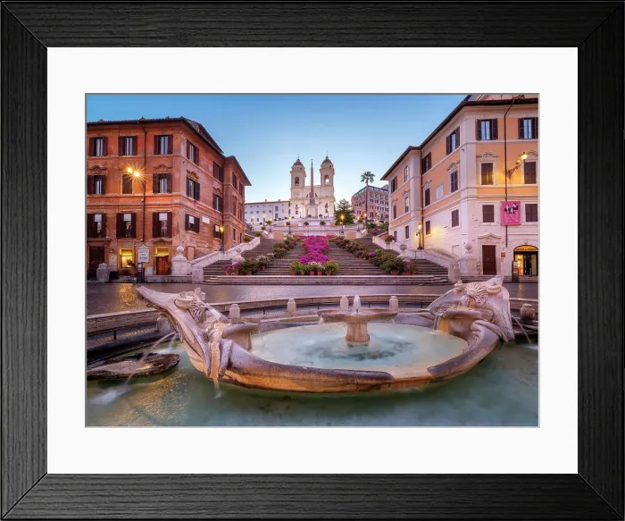 Framed Print : Fontana Barcaccia, Spanish Steps and Triniti dei Monti with blooming Flowers in Spring, UNESCO World Heritage Site, Rome, Italy Framed Print : Fontana Barcaccia, Spanish Steps and Triniti dei Monti with blooming Flowers in Spring, UNESCO World Heritage Site, Rome, Italy