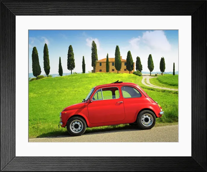 Framed Print : Red Vintage Fiat 500, (1969) Pienza, Val D'Orcia, Tuscany, UNESCO World Heritage Site, Italy Framed Print : Red Vintage Fiat 500, (1969) Pienza, Val D'Orcia, Tuscany, UNESCO World Heritage Site, Italy