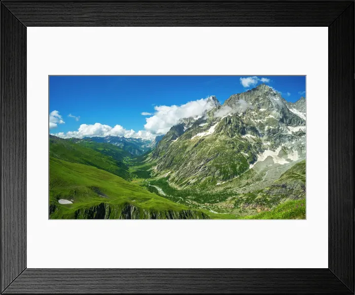 Framed Print : Europe, Italy, Aosta Valley. Hiking from the Val Ferret on the Balcony of the Mont Blanc in front of the Mont Blanc Massif. Part of the route TMB, Tour du Mont Blanc Framed Print : Europe, Italy, Aosta Valley. Hiking from the Val Ferret on the Balcony of the Mont Blanc in front of the Mont Blanc Massif. Part of the route TMB, Tour du Mont Blanc