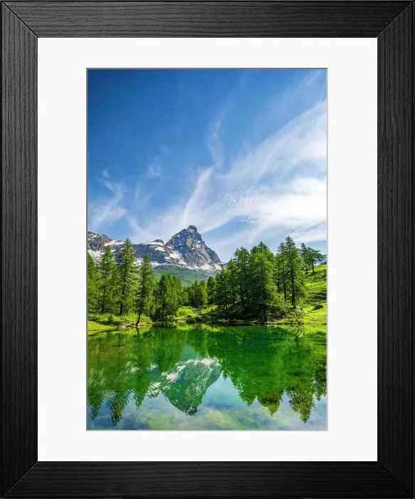 Framed Print : Europe, Italy, Aosta Valley. The iconic Matterhorn reflecting on the Lago Blu near to Breuil-Cervinia Framed Print : Europe, Italy, Aosta Valley. The iconic Matterhorn reflecting on the Lago Blu near to Breuil-Cervinia
