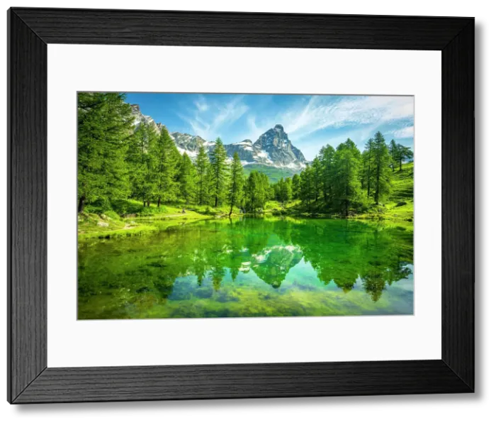 Framed Print : Europe, Italy, Aosta Valley. The iconic Matterhorn reflecting on the Lago Blu near to Breuil-Cervinia Framed Print : Europe, Italy, Aosta Valley. The iconic Matterhorn reflecting on the Lago Blu near to Breuil-Cervinia