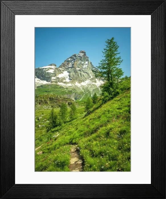 Framed Print : Europe, Italy, Aosta Valley. The iconic Matterhorn seen from a hiking path near to Breuil-Cervinia Framed Print : Europe, Italy, Aosta Valley. The iconic Matterhorn seen from a hiking path near to Breuil-Cervinia