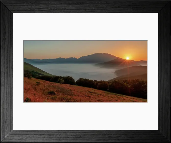 Framed Print : Dawn Mist in Sibillini Mountains National Park, Umbria, Italy Framed Print : Dawn Mist in Sibillini Mountains National Park, Umbria, Italy