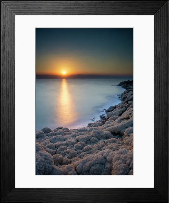 Framed Print : Salt Formations along Dead Sea at Sunset, Jordan Framed Print : Salt Formations along Dead Sea at Sunset, Jordan