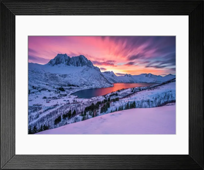 Framed Print : Breidtinden at Sunset in Winter, Senja, Norway