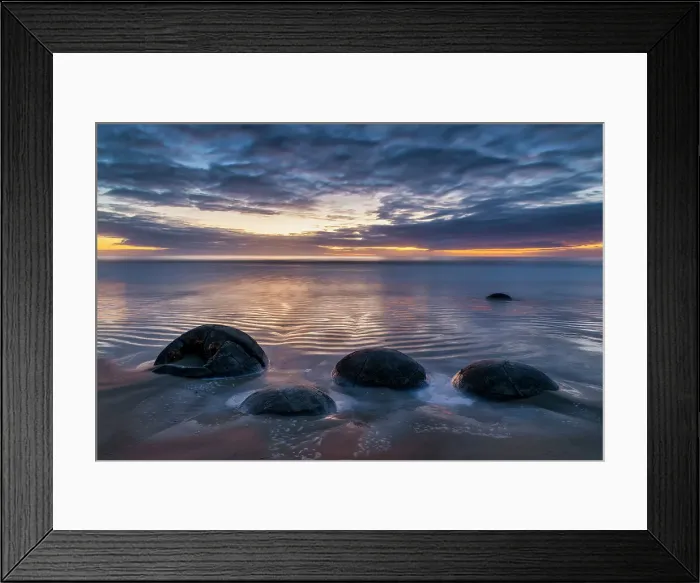 Framed Print : Moeraki Boulders at Sunrise, Hampden, South Island, New Zealand Framed Print : Moeraki Boulders at Sunrise, Hampden, South Island, New Zealand