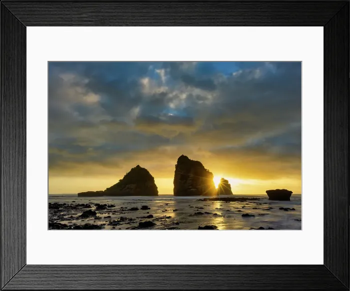 Framed Print : Motukiekie Beach at Sunset, near Greymouth, South Island, New Zealand