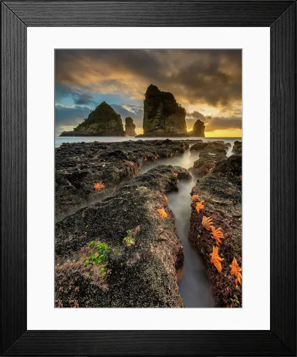 Framed Print : Motukiekie Beach at Sunset, near Greymouth, South Island, New Zealand
