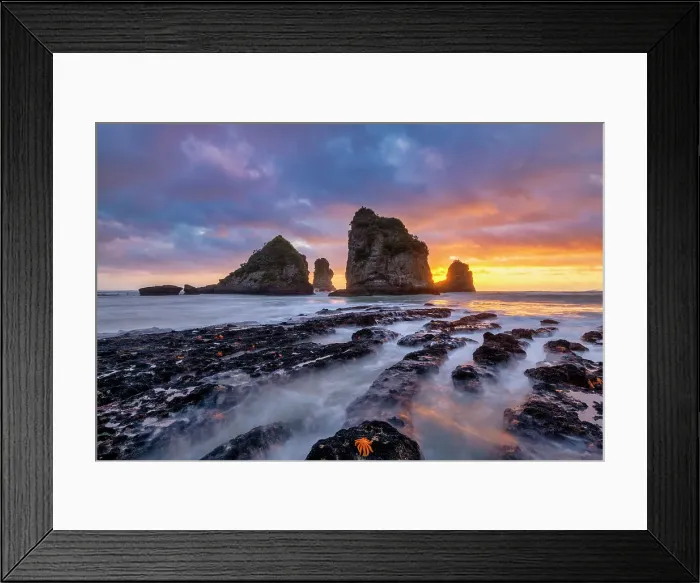 Framed Print : Motukiekie Beach at Sunset, near Greymouth, South Island, New Zealand