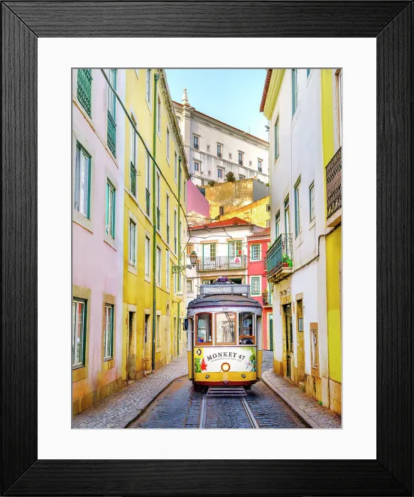 Framed Print : Históric Alfama District, Street Scene with yellow Vintage Tram Number 28 Lisbon, Portugal Framed Print : Históric Alfama District, Street Scene with yellow Vintage Tram Number 28 Lisbon, Portugal