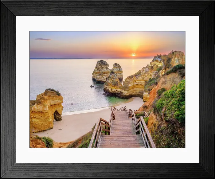 Framed Print : Boardwalk and Stairs to Camilo Beach at Sunrise Camilo Beach, Praia do Camilo, Natural Cliff Formation and Beach Cove Lagos, Algarve, Portugal Framed Print : Boardwalk and Stairs to Camilo Beach at Sunrise Camilo Beach, Praia do Camilo, Natural Cliff Formation and Beach Cove Lagos, Algarve, Portugal