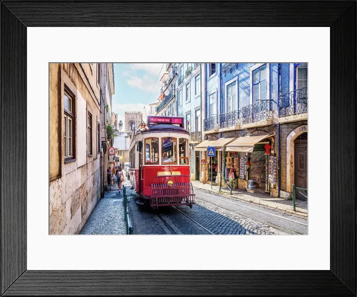 Framed Print : Historic Red Tram in the Streets of Lisbon Lisbon, Portugal Framed Print : Historic Red Tram in the Streets of Lisbon Lisbon, Portugal