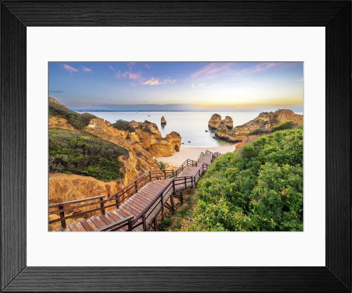 Framed Print : Boardwalk and Stairs to Camilo Beach at Sunrise Camilo Beach, Praia do Camilo, Natural Cliff Formation and Beach Cove Lagos, Algarve, Portugal Framed Print : Boardwalk and Stairs to Camilo Beach at Sunrise Camilo Beach, Praia do Camilo, Natural Cliff Formation and Beach Cove Lagos, Algarve, Portugal